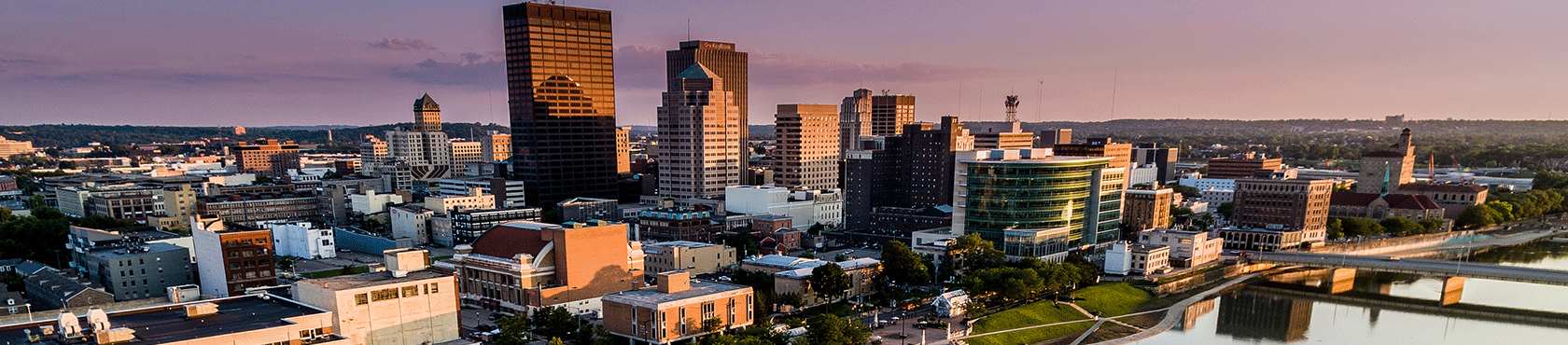 Dayton skyline at sunset